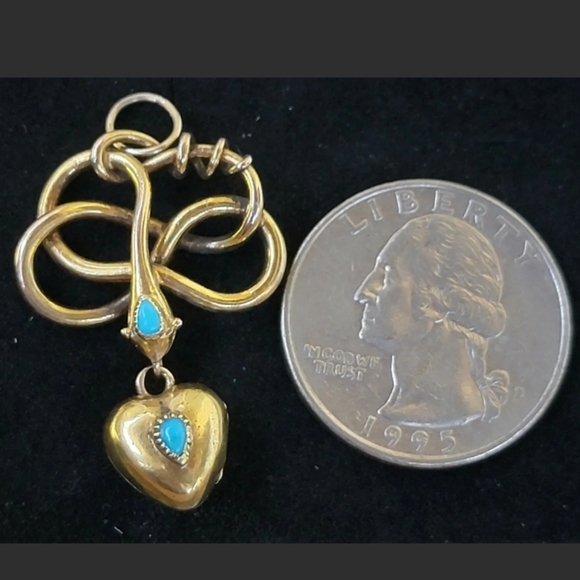 Antique Victorian 18K Gold  Snake Heart Locket Pendant-Estate Jewelry - Picture 4 of 12
